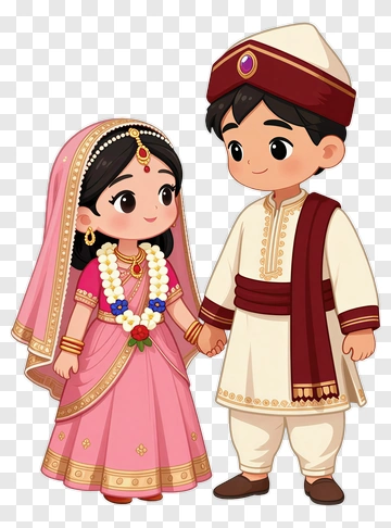 Cartoon Couple In Traditional Indian Attire PNG