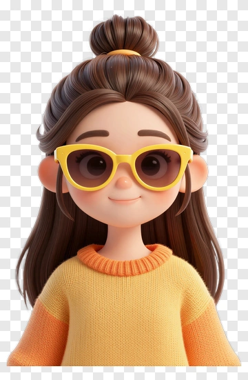 3D Girl Wearing Yellow Sunglasses PNG