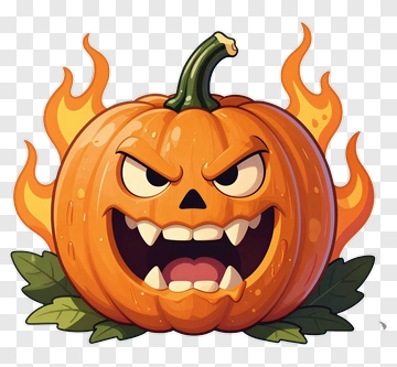 Cartoon Halloween Pumpkin With Flames PNG