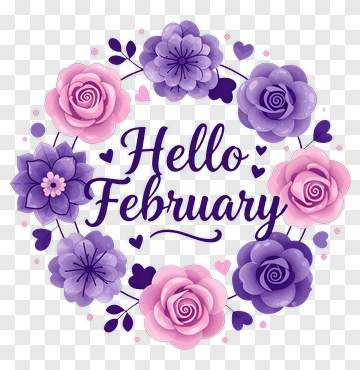 Hello February Floral Wreath PNG