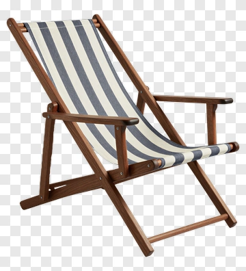 Wooden Deck Chair With Striped Fabric PNG