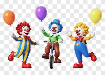 Clowns Holding Balloons And Riding A Bicycle PNG
