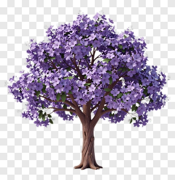 Colorful Tree With Purple Flowers PNG
