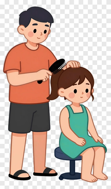 Boy Combing Girl's Hair PNG