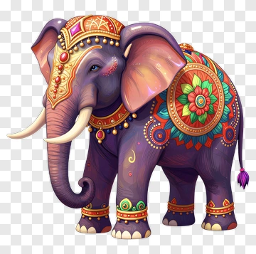 Colorful Elephant With Decorative Ornamentation PNG