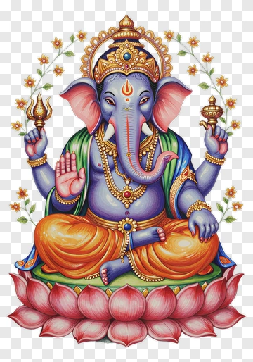 Colorful Ganesha Sitting On A Lotus Flower PNG