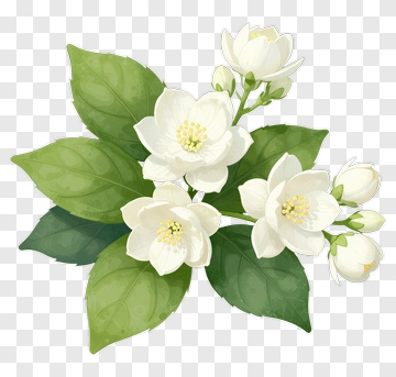 White Jasmine Flowers With Green Leaves PNG