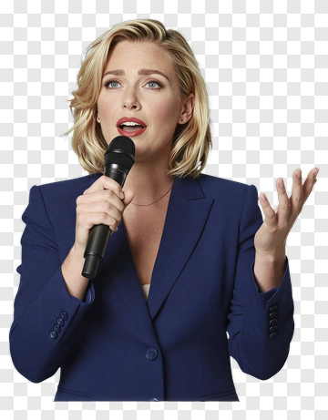 Woman Speaking With A Microphone PNG