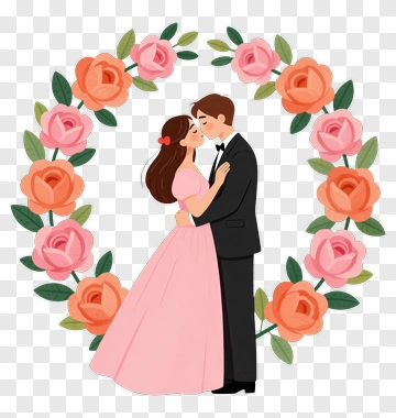 Couple Embracing Surrounded By Roses PNG