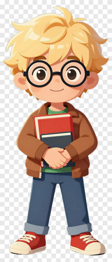 Cartoon Boy Holding Books PNG