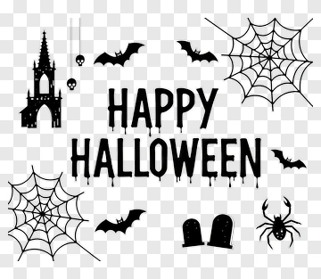 Halloween Themed Decoration With Happy Halloween Text PNG