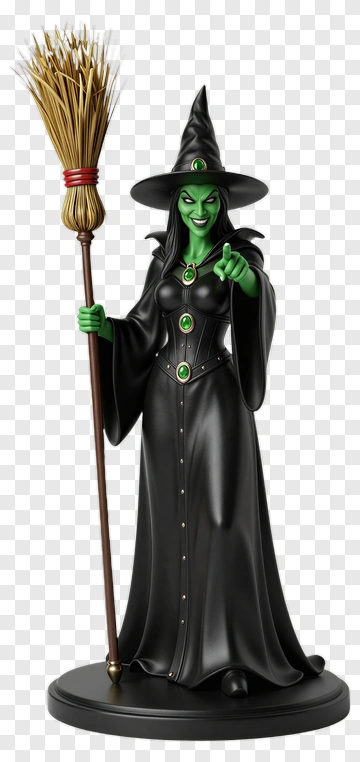 Cartoon Witch Holding A Broomstick PNG