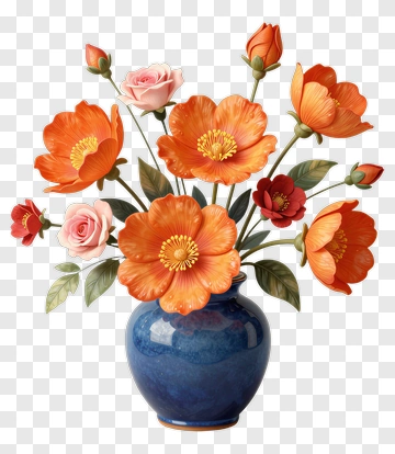 Colorful Floral Arrangement In A Blue Vase PNG