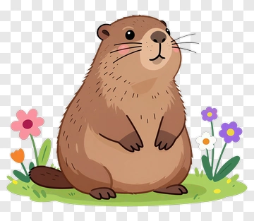 Cartoon Groundhog Sitting Among Flowers PNG