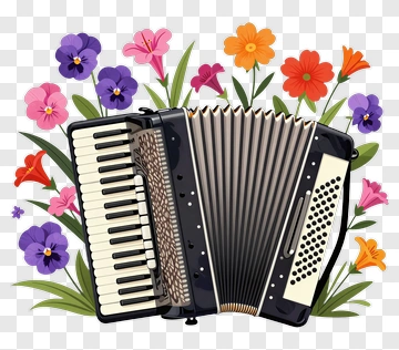 Accordion Surrounded By Colorful Flowers PNG