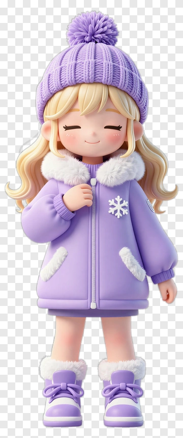 Cartoon Girl In Purple Winter Outfit PNG