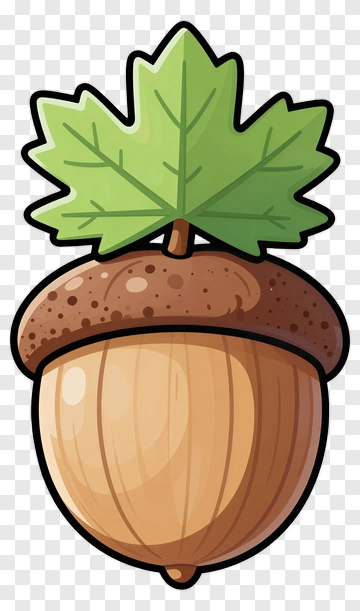 Cartoon Acorn With Leaf PNG