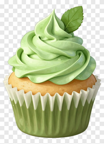 Green Cupcake With Swirled Frosting And Mint Leaf PNG