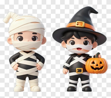 Cartoon Halloween Mummy And Witch Characters PNG