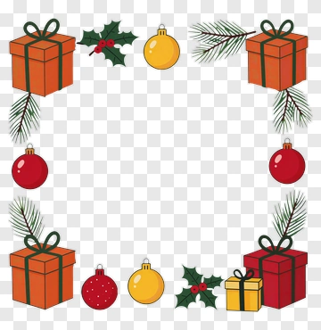 Christmas Gift Frame With Ornaments And Holly PNG