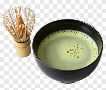 Matcha Tea In Black Bowl With Whisk PNG