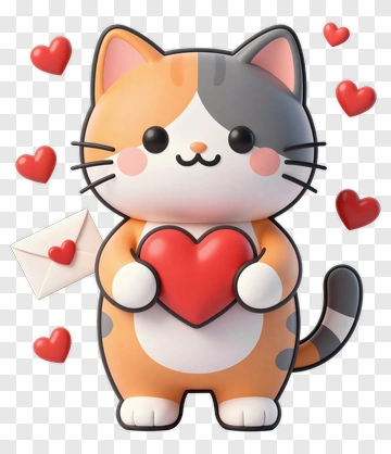 Cute Cat Holding A Heart With Love Hearts PNG