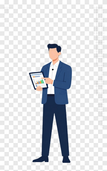 Businessman Holding A Tablet With Graphs PNG