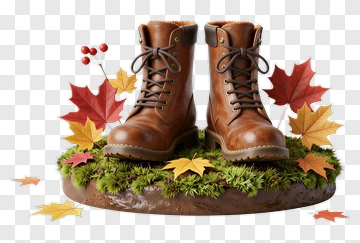Brown Boots Surrounded By Autumn Leaves PNG