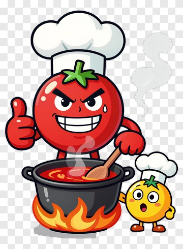 Cartoon Tomato Chef Cooking With A Little Lemon PNG