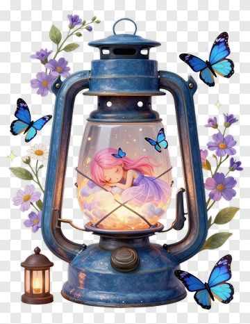 Fairy Inside A Lantern Surrounded By Butterflies PNG