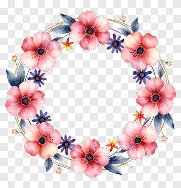 Floral Wreath With Pink And Purple Flowers PNG