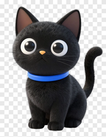Cartoon Black Cat With Blue Collar PNG