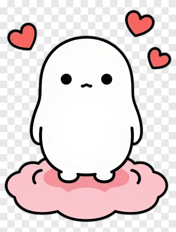 Cartoon Ghost On A Pink Cloud With Hearts PNG