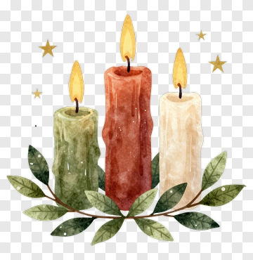 Watercolor Candles With Leaves PNG