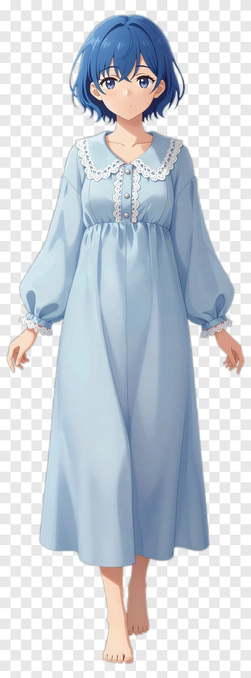 Anime Girl In Blue Nightgown PNG