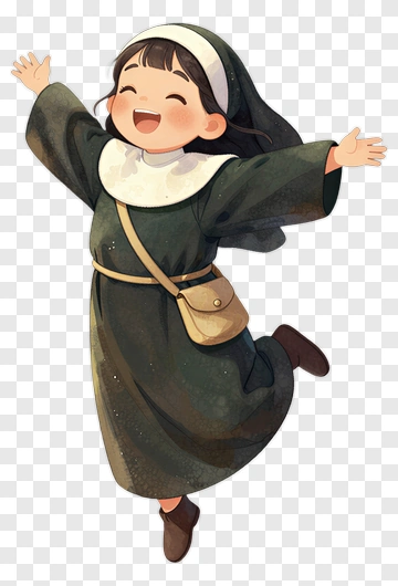 Happy Cartoon Nun Jumping With Joy PNG