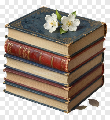 Stack Of Vintage Books With Flowers PNG