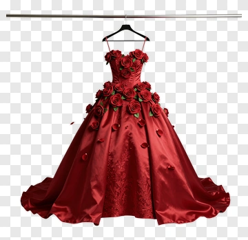 Elegant Red Dress With Roses PNG