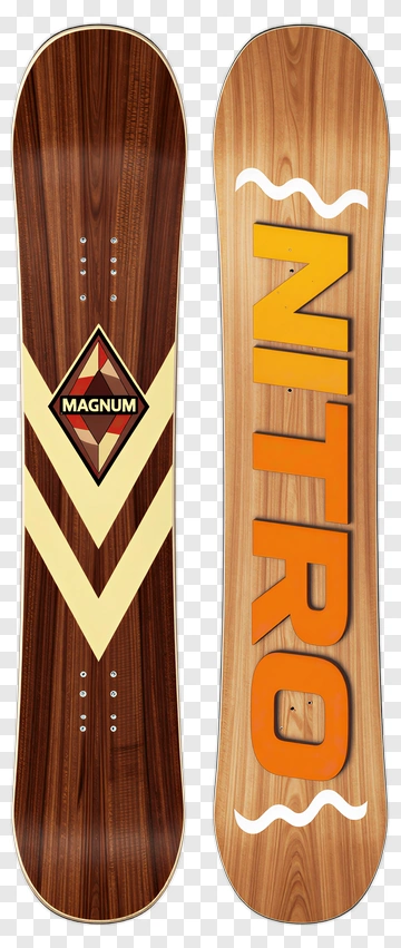Snowboard With Magnum And Nitro Designs PNG