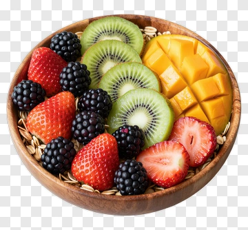 Fruit Bowl With Strawberries, Kiwi, Blackberries, And Mango PNG