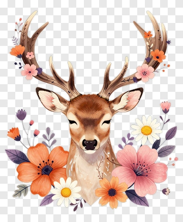 Deer Surrounded By Colorful Flowers PNG