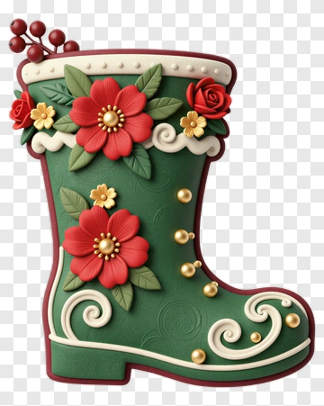 Decorative Green Boot With Flowers PNG