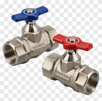 Metal Valve With Red And Blue Handles PNG