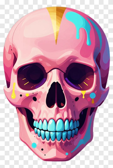 Colorful Skull With Paint Drips PNG