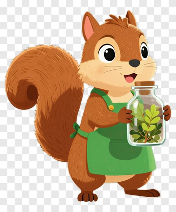Cartoon Squirrel Holding A Jar Of Plants PNG