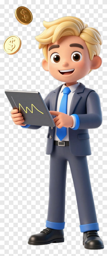 3D Businessman Holding A Tablet With Financial Graph PNG