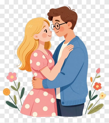 Happy Couple Embracing In A Floral Setting PNG