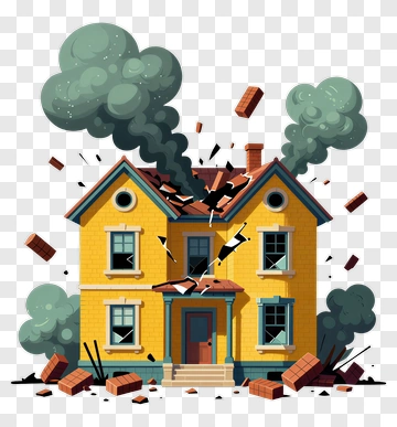 Exploding House With Smoke And Debris PNG