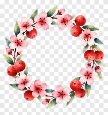 Floral Wreath With Pink Flowers And Red Berries PNG