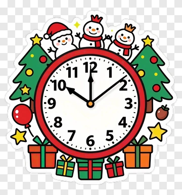 Christmas Clock With Snowmen And Presents PNG